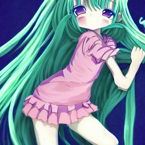 Image similar to anime girl wrapped in seaweed, anime art, trending on artstation, cute