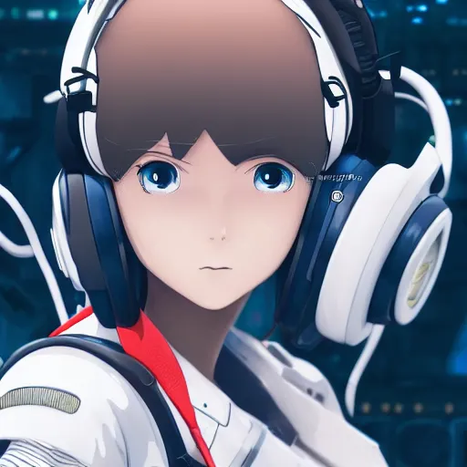 Prompt: Portrait of an Akira anime girl wearing military communication ear headphones, burning white eyes, space pirate, spacesuit ghost in the shell, extreme details, soft lighting, realistic octane render, 8k