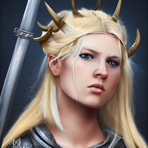 Image similar to blonde viking warrior princess, digital art, trending on artstation