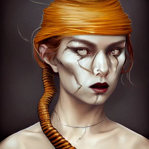 Image similar to portrait of a Shibari rope wrapped face and neck, headshot, insanely nice professional hair style, dramatic hair color, digital painting, of a old 15th century, young cyborg Rubber Nun, amber jewels, baroque, ornate clothing, scifi, realistic, hyperdetailed, chiaroscuro, concept art, art by Franz Hals and Jon Foster and Ayami Kojima and Amano and Karol Bak,