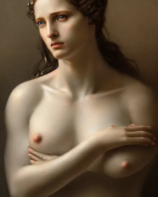 Image similar to portrait beautiful real woman as the venus de milo hyper realistic face, beautiful eyes, fantasy art, in the style of greg rutkowski, intricate, hyper detailed, smooth