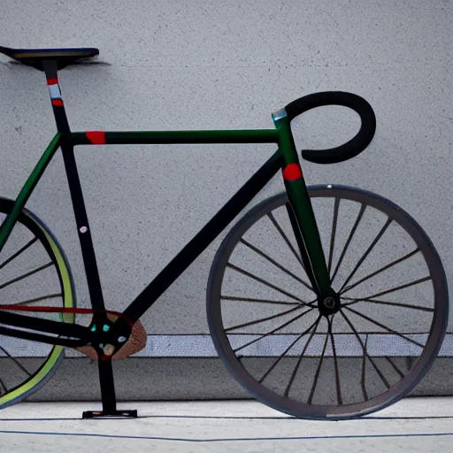 Prompt: prompt : 3 reshno samson njs fixed gear olympic bike frameset photo realistic hyper real, picture of track bike, steel bike, engineering, track bike, carbon detils, steelfram, pedalroom build