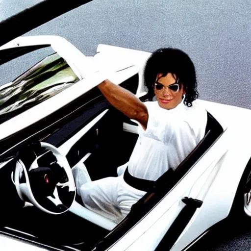 Image similar to michael jackson in a lamborghini convertible