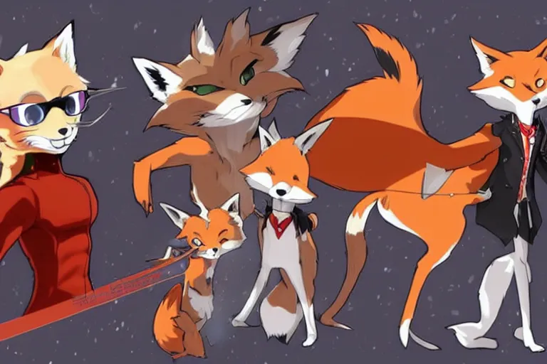 Image similar to a furry tan male fox on a persona 5 : royal ( by atlus ) video game splash screen, a furry male sandcolored tan fox fursona ( has hair ), persona 5 phantom thief style