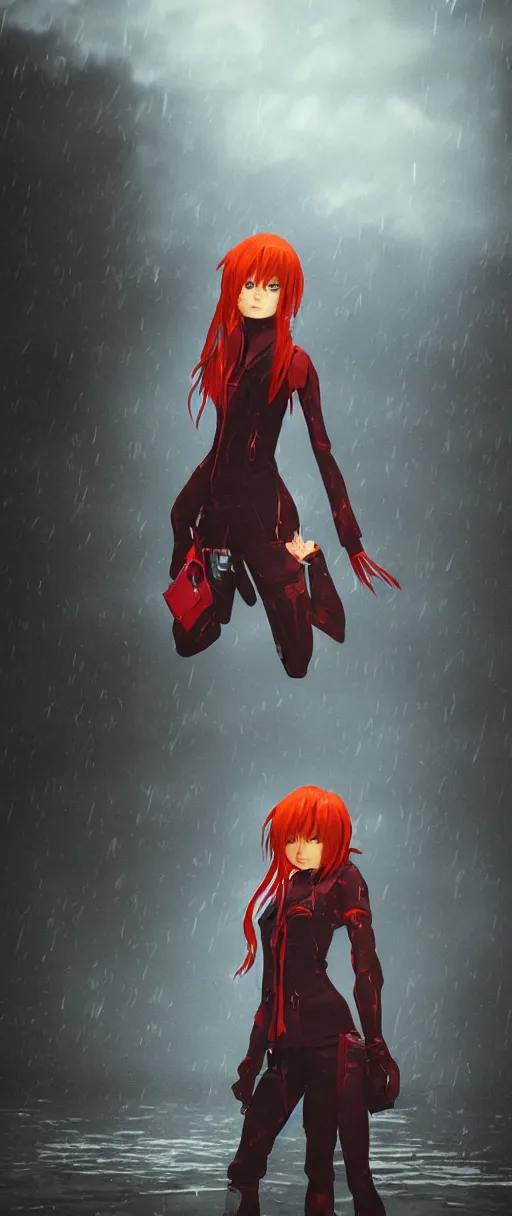 Prompt: asuka langley in a dishonored town, dunwall city, advanced digital art, dishonored aesthetic, cinematic lighting, rainy weather, melancholy atmosphere, artstation, dunwall city, gothic architecture, volumetric light, octane render, dishonored game, dishonored 1, atmosphere or depression and despair, bokeh blur, anime character portrait, cute anime face