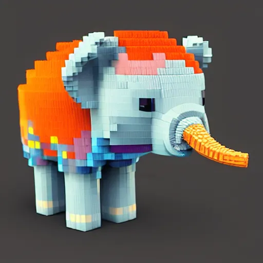 Prompt: voxel art of a cute elephant, orthographic, colorful, 4k, blender render