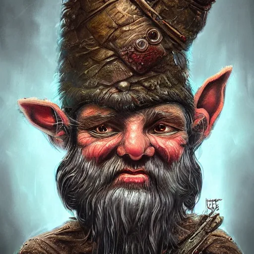 Image similar to a higly detailed horrific gnome portrait by dariusz zawadzki