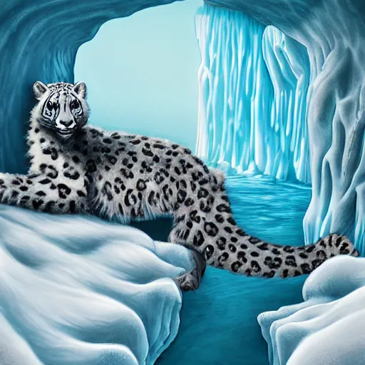 Image similar to riding the snow leopard into the translucent ice caves. melancholy undertones, high fantasy art official contest submission 3 8 4 0