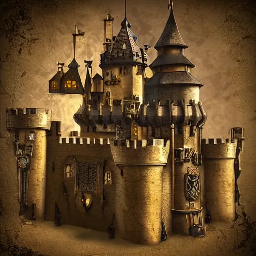 Prompt: medieval steampunk castle