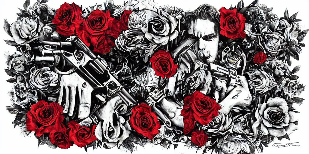 Prompt: guns and roses artwork