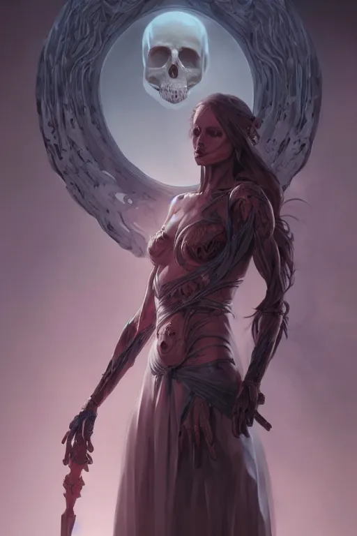 Image similar to goddess of death, accurate anatomy, only two hands, highly detailed, digital painting, artstation, concept art, smooth, sharp focus, illustration, Unreal Engine 5, 8K, art by art by artgerm and greg rutkowski and edgar maxence