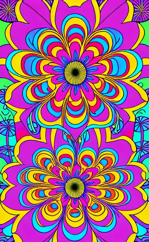 Image similar to psychedelic flowers wide angle shot, white background, vector art, illustration by frank frazetta