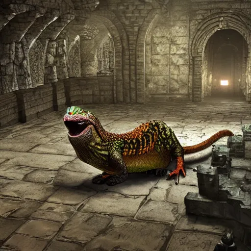 Prompt: basilisk in a dungeon, highly detailed, digital art, unreal engine