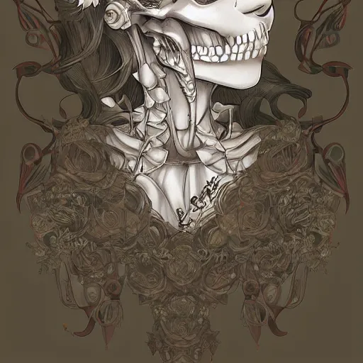 Prompt: anime manga skull portrait young woman skeleton, intricate, elegant, highly detailed, digital art, ffffound, art by JC Leyendecker and sachin teng