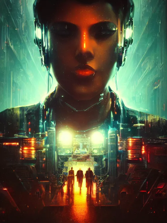 Prompt: portrait art of 8k ultra realistic retro futuristi , lens flare, atmosphere, glow, detailed,intricate,blade runner, cybernetic, full of colour, cinematic lighting, trending on artstation, 4k, hyperrealistic, focused, extreme details,unreal engine 5, cinematic, masterpiece, art by ayami kojima, giger