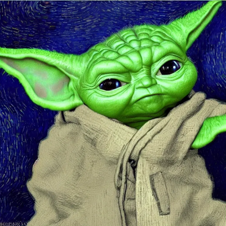 Image similar to baby yoda Painted by Vincent Van Gogh high quality 8k