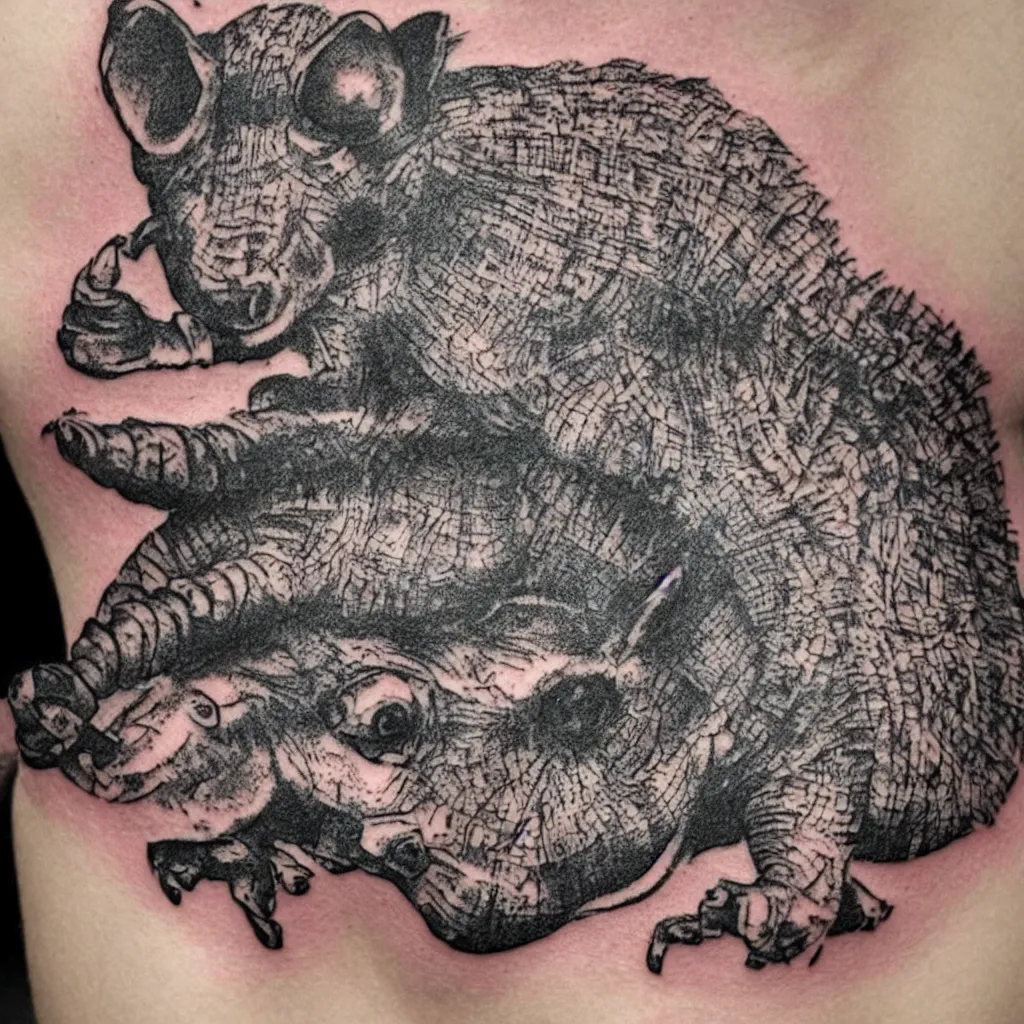 Image similar to A tatoo stencil of an armadillo using tattoo machine