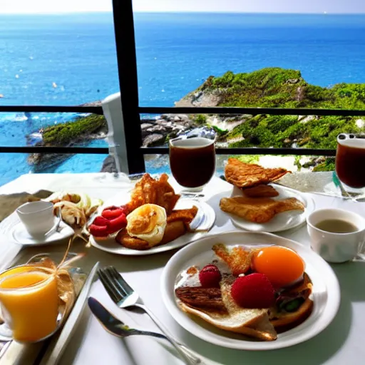 Image similar to beautiful breakfast with sea view