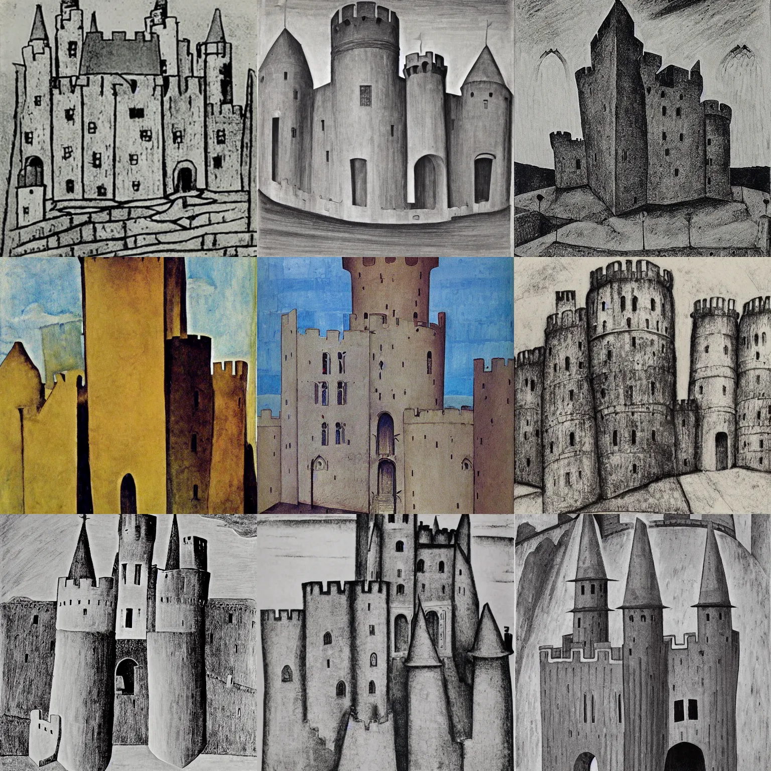 Prompt: medieval castle, by ben shahn