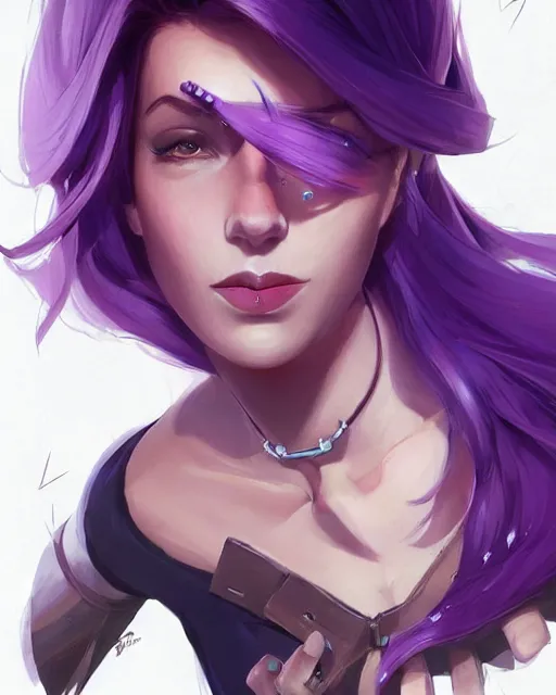 Image similar to beautiful female purple hair tattoo symmetrical face eyes happy full length fantasy art icon, 2d art cover , official fanart behance hd artstation by Jesper Ejsing, by RHADS, Makoto Shinkai and Lois van baarle, ilya kuvshinov, rossdraws