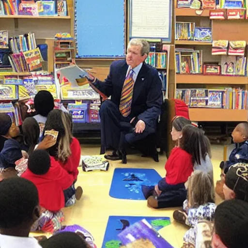 Image similar to “ george w bush reading to elementary school children with nothing bad happening whatsoever ”