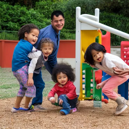 Image similar to an ethnically diverse group of toddlers. white. asian. hispanic. african. playing on a playground. oil on canvas exquisite. smooth. sharp focus. award winning. 8 k