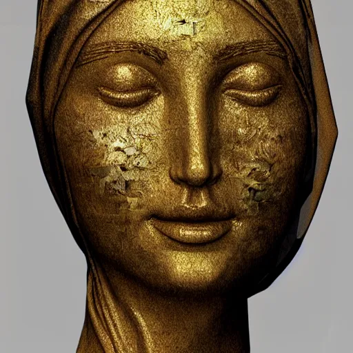 Image similar to a marble sculpture of the veiled virgin, subsurface scattering, !face, !female, covered in intricate !detailed golden streaked !!sheer veil , physically based rendering, photo realistic, top light , dark background