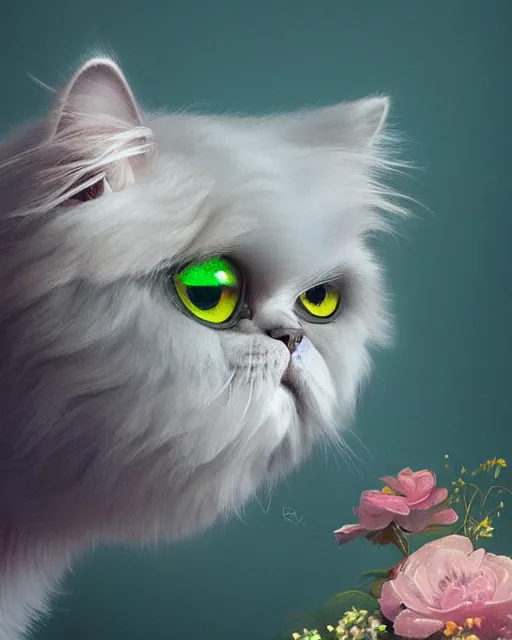 Prompt: highly detailed surreal vfx portrait of a cute, happy persian cat with green eyes, stephen bliss, unreal engine, greg rutkowski, loish, rhads, beeple, makoto shinkai and lois van baarle, ilya kuvshinov, rossdraws, tom bagshaw, alphonse mucha, global illumination, detailed and intricate environment