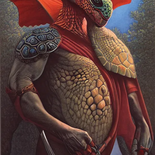 Image similar to anthropomorphic turtle hero by gerald brom