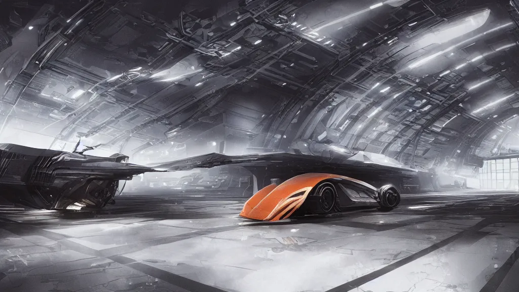 Prompt: a Photorealistic dramatic hyperrealistic render of an Interstellar spaceship inside a dark hangar space ,Ultra realistic details,glossy white metal,Orange racing stripes,weathered surfaces,by Hidetaka Tenjin,Yoh Yoshinori,Yoji Shinkawa,Masamune Shirow,Beautiful dramatic dark moody tones and lighting,cinematic atmosphere,studio lighting,shadows,dark background, Octane render,8K