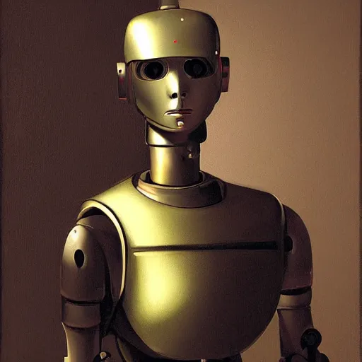 Image similar to portrait of a robot by caravaggio in the style of greg rutkowski