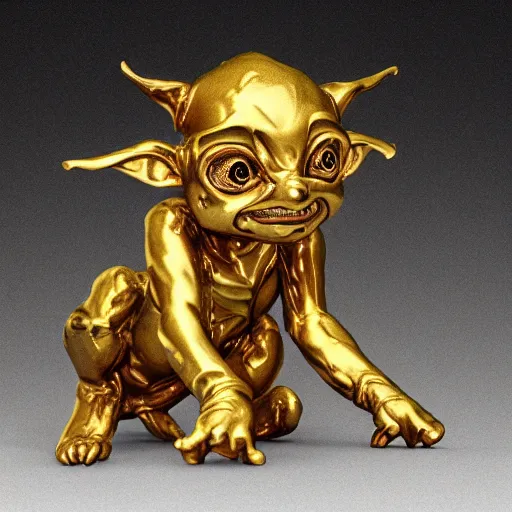 Prompt: a cute Lucky Golden Goblin statue, bright art masterpiece artstation. hyper details, golden smooth material, sculpted by Alex Alice, Craig Mullins, yoji shinkawa, trending on artstation, beautifully lit, Peter mohrbacher, hyper detailed, insane details, intricate, elite, elegant, luxury, glittering light, CGsociety, hypermaximalist, golden ratio, treasure background, volumetric, octane render, weta digital, micro details, 3d sculpture