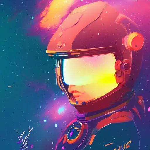 Image similar to fearless bipoc astronaut woman floating in orbit around a colorful exploding nebula, reflections of space beauty in her helmet visor, ambient lighting, 4 k, lois van baarle, ilya kuvshinov, rossdraws, jung gi kim, artstation