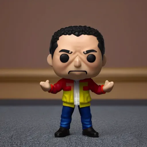 Image similar to 3 d render of funko pop figurine of hugo chavez. realistic. photo. photorealistic. detailed. high quality. high resolution. lossless quality. lossless. 8 k. hdr. 4 k. 8 k resolution. 1 6 k resolution