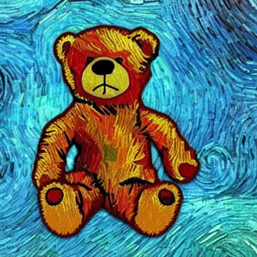 Prompt: A teddy bear in the style of Vincent van Gogh