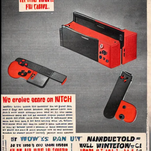 Prompt: 1950s newspaper ad for the Nintendo switch