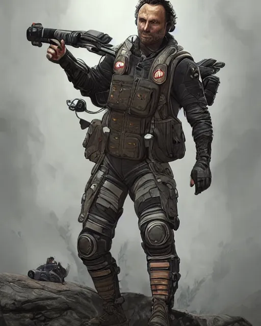 Prompt: Andrew Lincoln as an Apex Legends character digital illustration portrait design by, Mark Brooks and Brad Kunkle detailed, gorgeous lighting, wide angle action dynamic portrait
