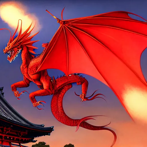 Image similar to Stunning Portrait of A Red dragon flying above a Feudal Japan temple, during a fire works festival at night by Kim Jung Gi, Blizzard Concept Art Studio Ghibli. oil paint. 4k. by brom, Pixiv cute anime girl wearing police gear by Ross Tran, Greg Rutkowski, Mark Arian, soft render, octane, highly detailed painting, artstation