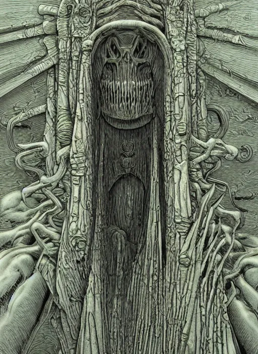 Image similar to Wandering into Oblivion, hellscape by Jean Giraud and HR Giger, hyperrealistic, atmospheric, gothic