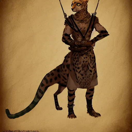 Prompt: Humanoid Cheetah, Animal face, D&D, Tabaxi, Plain Monk-like robe attire, fantasy setting, character concept art, atmospheric