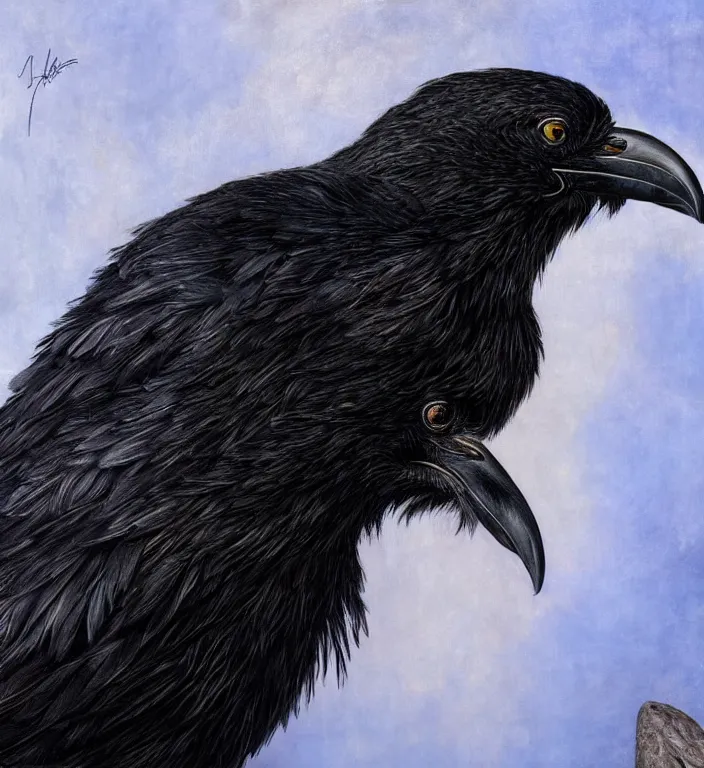Image similar to a breathtakingly stunningly beautifully highly detailed portrait of a majestic raven, by sidney cooper and rosetti and michael cheval and turner, 4 k