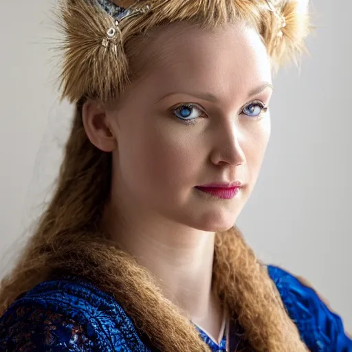 Prompt: portrait head shot photo of a real-life beautiful nordic queen, highly detailed