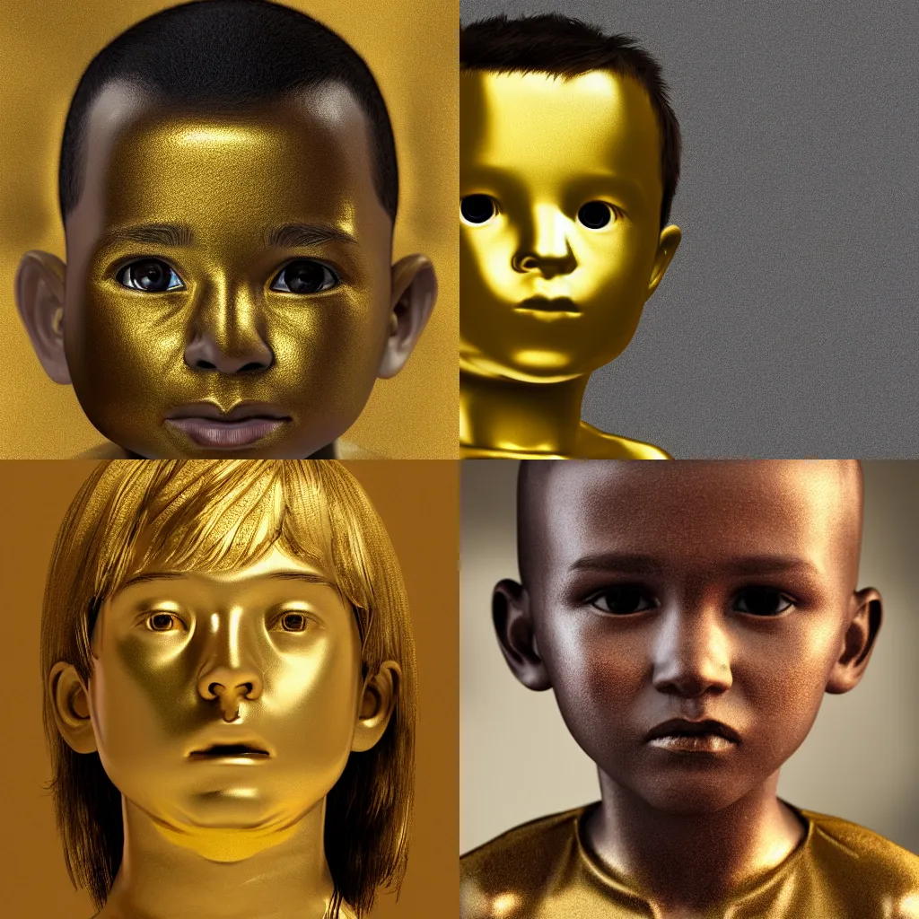 Prompt: A boy made out of gold, photorealistic, 4k