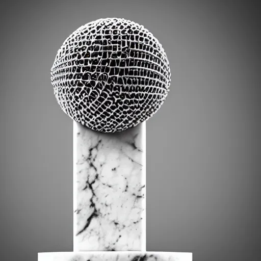 Prompt: an ancient sculpture of a microphone in white marble, close up photo, museum, ultra realistic, studio photo, bokeh, detailed.