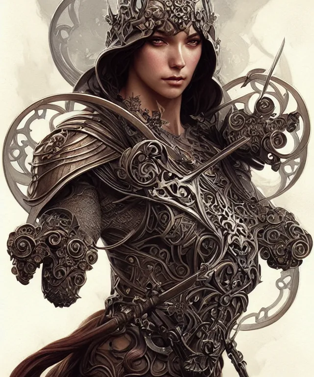 Image similar to Muscular and powerful medieval knight portrait, art nouveau, fantasy, intricate flower designs, elegant, highly detailed, sharp focus, art by Artgerm and Greg Rutkowski