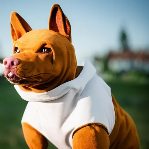 Image similar to a human dressed as a dog, humanoid dog