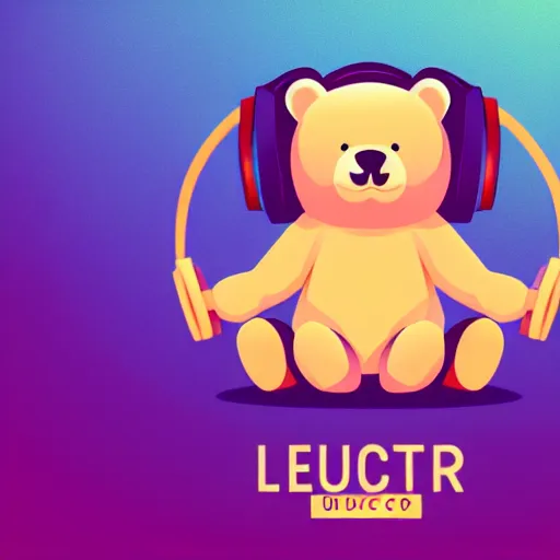 Image similar to podcast vector logo of cute cuddly bear listening to music, podcast, microphone, melodic, dreamy, isometric, adorable, octane render, golden ratio, 4k UHD, iconic design