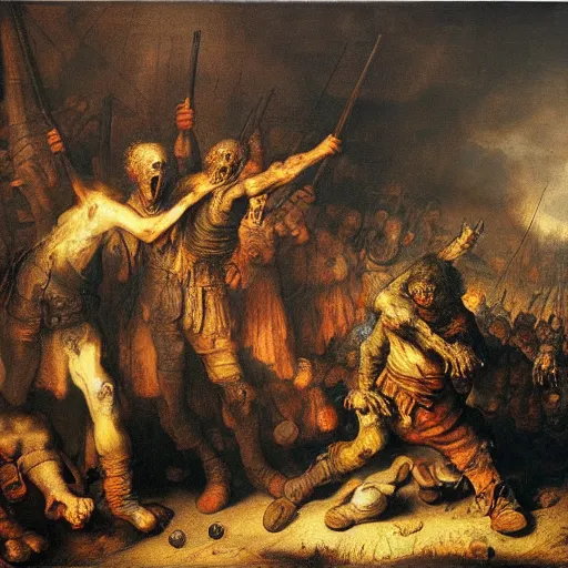 Prompt: zombie apocalypse by rembrandt van rijn, detailed