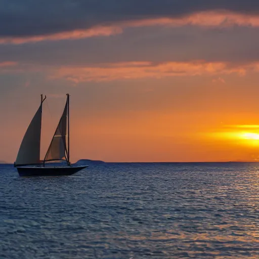 Prompt: fijian beach at sunset with sailing yacht