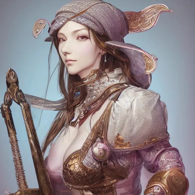 Image similar to studio portrait of neutral good colorful female cleric bard healer as absurdly beautiful, elegant, young skinny gravure idol, ultrafine hyperrealistic face illustration by kim jung gi, irakli nadar, intricate linework, sharp focus, bright colors, octopath traveler, final fantasy, unreal engine highly rendered, global illumination, radiant light, detailed intricate environment